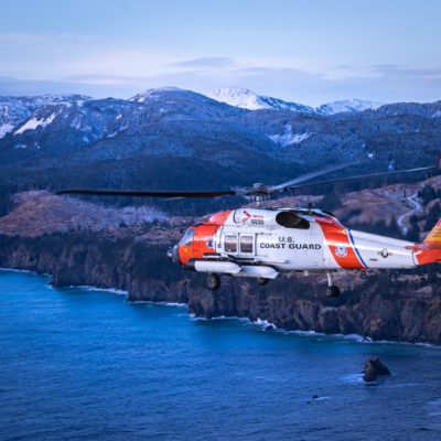An MH-60T Jayhawk conducts operations around U.S. Coast Guard Air Station Kodiak, Alaska. DVIDS photo.