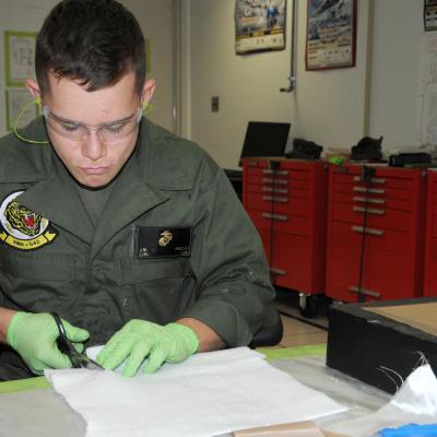 Marine cuts fabric component used in composite material repairs