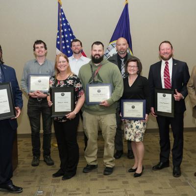 NAWCWD graduates for NLDP and JLDP who attended graduation at China Lake pose with Dan Carreño, NAWCWD executive director, far right, on March 29. (U.S. Navy Photo by Ron Rodriguez) 