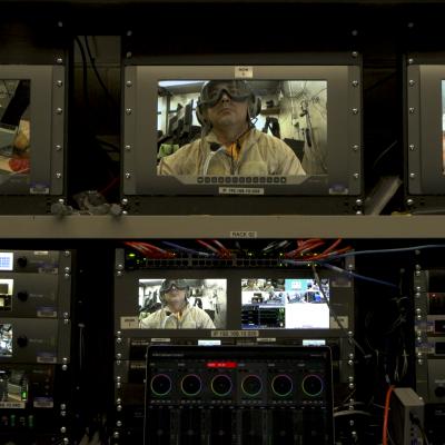 An electronic display monitors sailors participating in human systems testing.