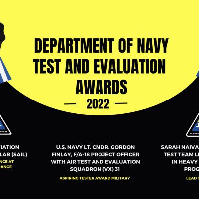 A graphic announces awardees of the Navy's Test and Evaluation Awards from NAWCAD and NAWCWD.