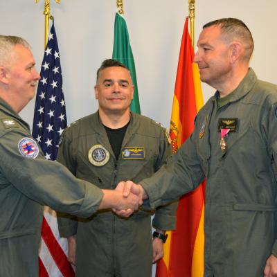 From left: Capt. Greg Sutton, Rear Adm. John Lemmon, Col. Mark Amspacher
