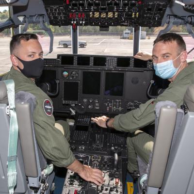 VMGR-252 flight crew in new KC-130J Block 8.1 cockpit