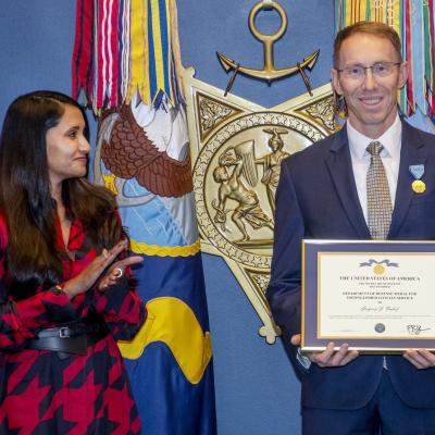 (L-R) Dr. Merlynn Carson, White House Historical Association, and Gregory Imhof, director of test technologies, Naval Test Wing Atlantic, NAWCAD shown