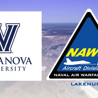 Villanova and NAWCAD Lakehurst logos over a photo of Lakehurst