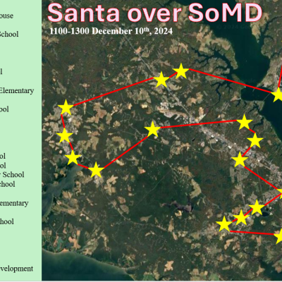 A map depicts Adm. Saint Nicholas’ flight plan over Southern Maryland during a pre-deployment reconnaissance mission.