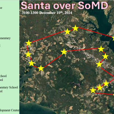 A graphic depicts the Santa Over Southern Maryland flight path for 2024.