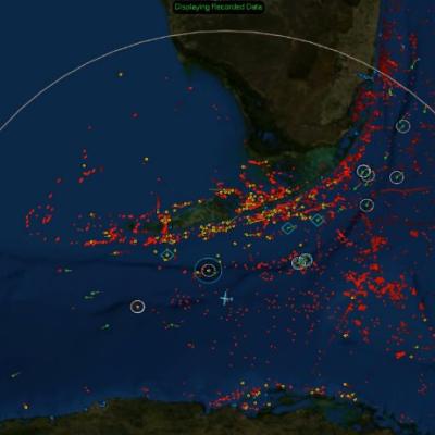 Screen with radar circles and data points