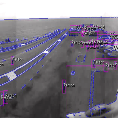 camera view of an aircraft carrier flight deck