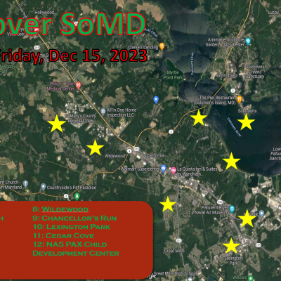 A map of southern Maryland depicts Adm. Santa Claus' flight plan.