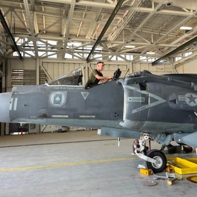 Marine works on an AV-8B Harrier II+