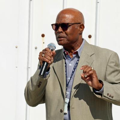 Dr. Ron Smiley speaks about his passion for innovation and mentoring during a ceremony celebrating the opening of the Innovation LaunchPad at Point Mugu in June 2018. 
