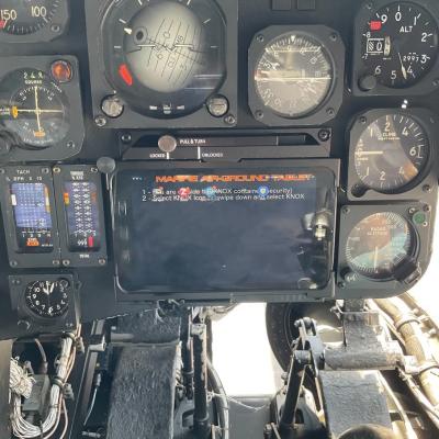 CH-53E cockpit showing dials and a small tablet-size screen