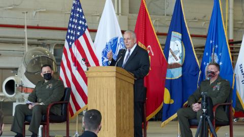 Retired Vice Adm. David Architzel delivers a keynote address.
