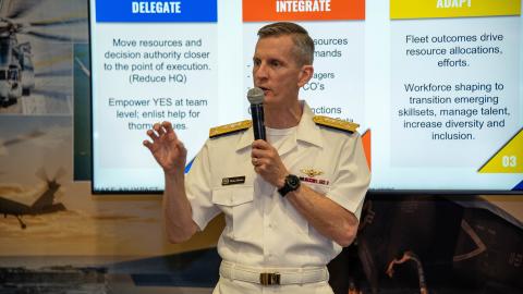 Vice Admiral Dean Peters speaks at Sea Air Space