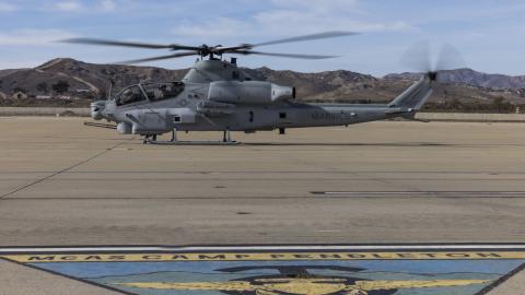 U.S. Marine Corps Col. Nathan “MOG” Marvel, commanding officer of Marine Aircraft Group (MAG) 39, 3rd Marine Aircraft Wing (MAW), lands the final AH-1Z Viper produced for the Marine Corps on Marine Corps Air Station Camp Pendleton, California, Nov. 4, 2022. Marvel flew the aircraft from Amarillo, Texas. The aircraft rolled off the assembly line as the final production of the U.S. Marine Corps AH-1Z Viper from Bell. The H-1 platform will continue to show the world why it is unequivocally important in maintai
