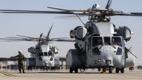Two CH-53K aircraft on flight line
