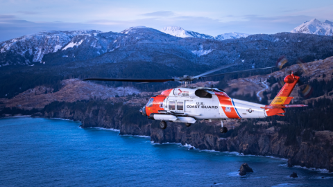 An MH-60T Jayhawk conducts operations around U.S. Coast Guard Air Station Kodiak, Alaska. DVIDS photo.