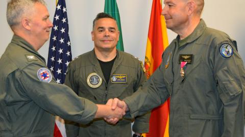 From left: Capt. Greg Sutton, Rear Adm. John Lemmon, Col. Mark Amspacher