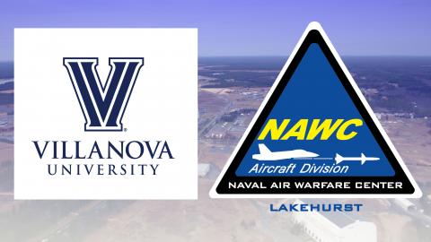 Villanova and NAWCAD Lakehurst logos over a photo of Lakehurst