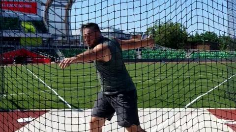 Screen capture of Jayson Kovar throwing a discus during Olympic trials in June 2021