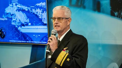Rear Admiral Stephen Tedford, executive officer of PEO(U&W), gives updates regarding manned/unmanned aircraft and weapon systems milestones achieved over the past year. 